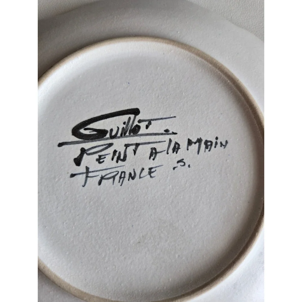 Signed Marcel Guillot France Hand Painted Pansy Flower Plates Set of 2 Vintage